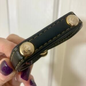 Upcycled leather logo bracelet, gold tone Fendi logo hardware purse strap